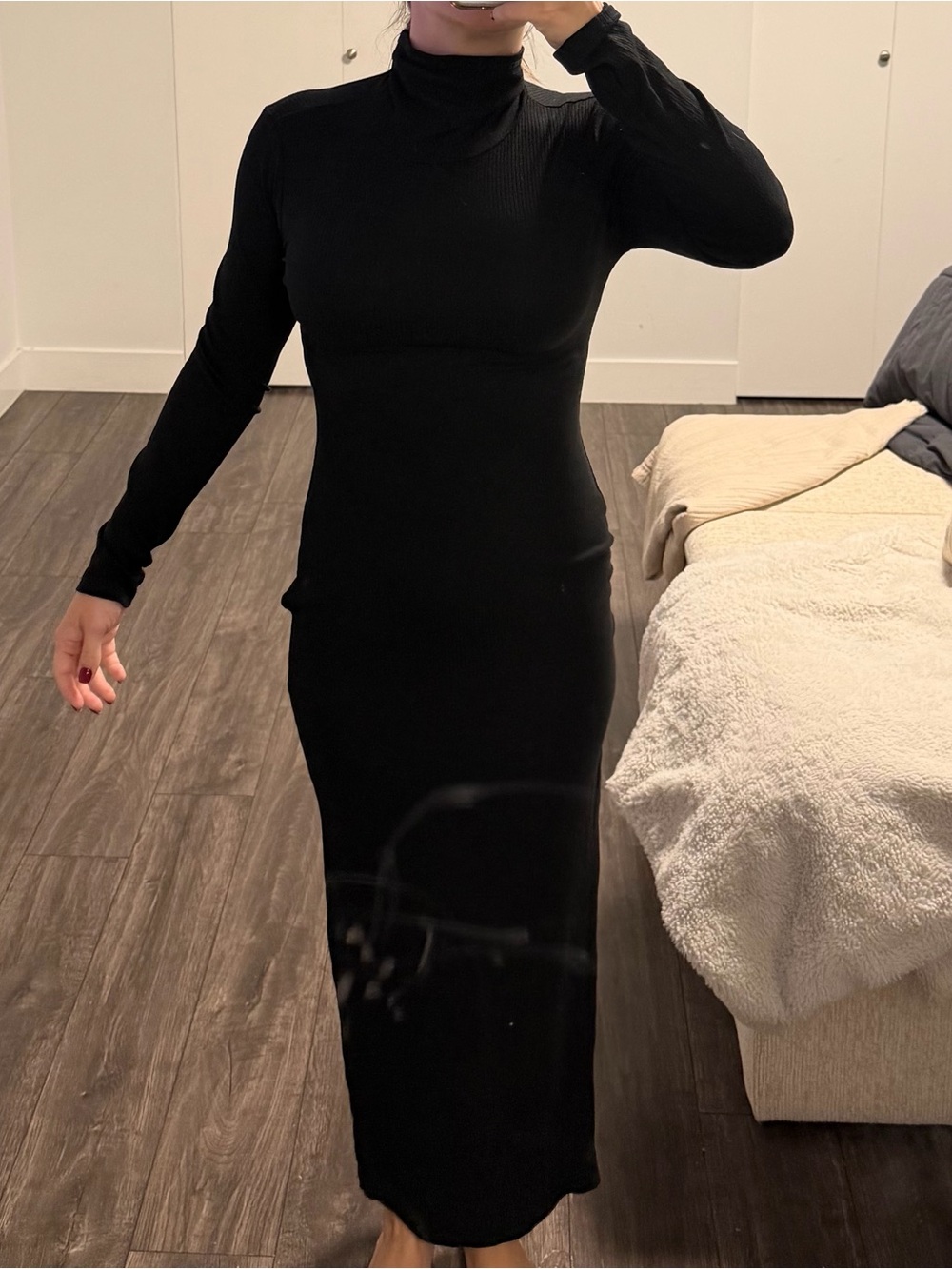 Fashion Nova Black Ribbed Turtleneck Maxi Dress